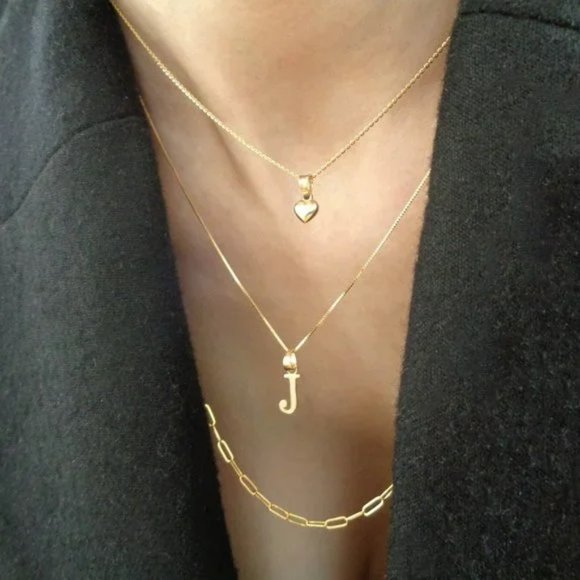 A to Z Gold Initial Charm Necklace Real 10K Solid Gold Letter Pendant 18" Chain - Picture 1 of 7